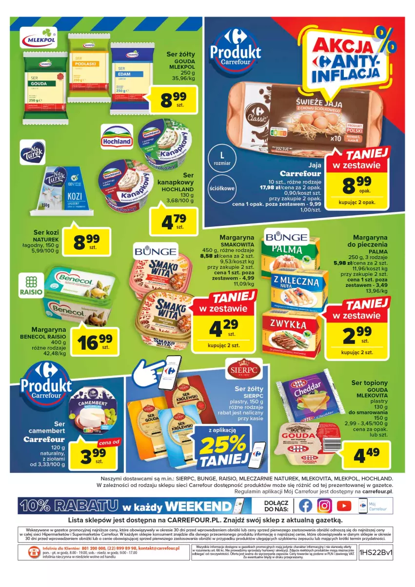 Gazetka promocyjna Carrefour - Gazetka Targ świeżości - ważna 29.05 do 03.06.2023 - strona 8 - produkty: Benecol, Camembert, Gouda, Hochland, Kaki, Kosz, LG, Margaryna, Mleko, Mlekovita, NaTurek, Palma, Piec, Ser, Ser kozi, Ser topiony, Smakowita, Taca, Top