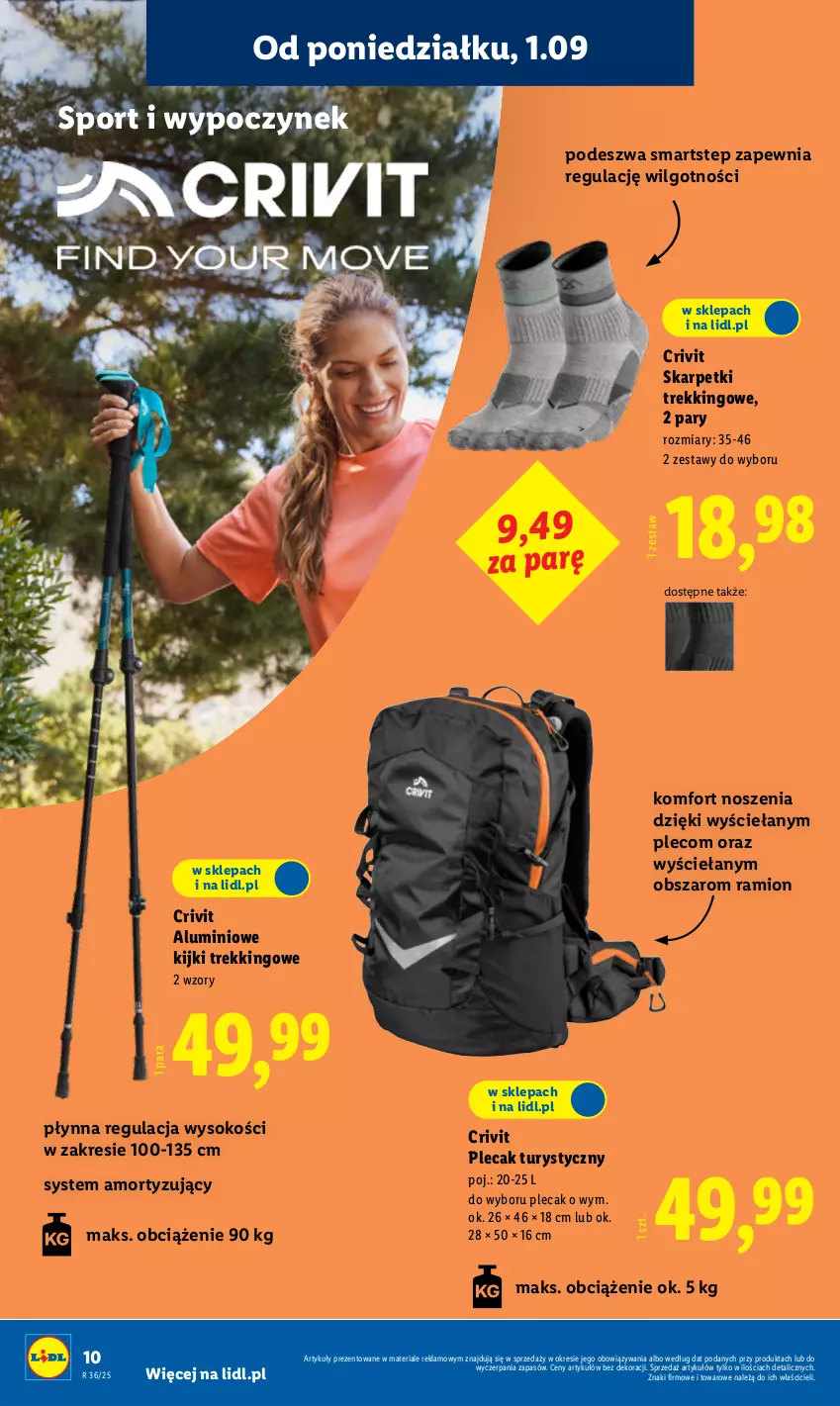 Gazetka promocyjna Lidl - GAZETKA - ważna 01.09 do 06.09.2025 - strona 10 - produkty: Karp, LG, Plecak, Por, Skarpetki, Sok, Sport