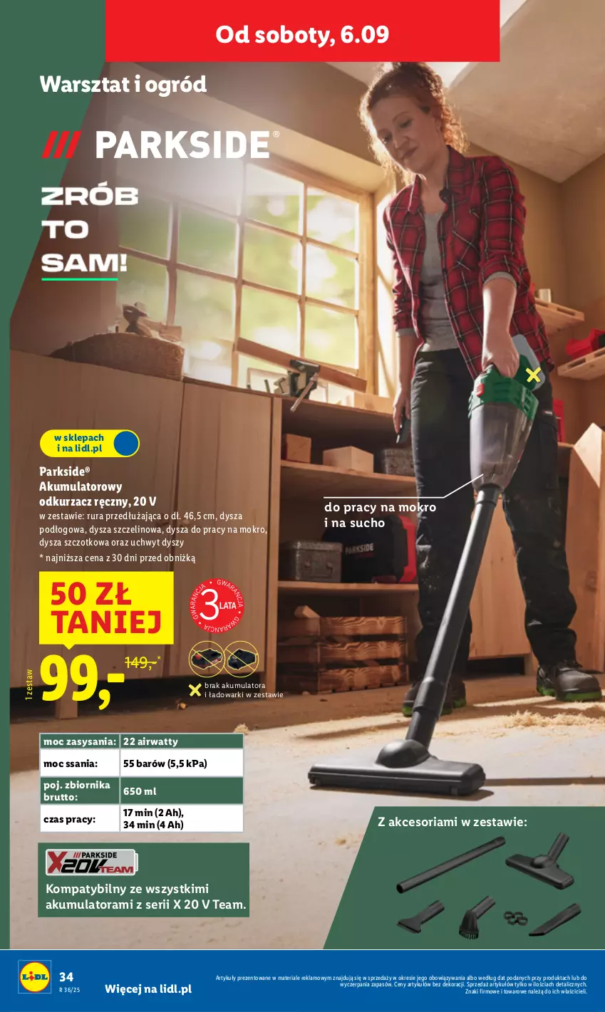 Gazetka promocyjna Lidl - GAZETKA - ważna 01.09 do 06.09.2025 - strona 36 - produkty: Akumulator, Odkurzacz, Ogród, Parkside, Rura, Ser