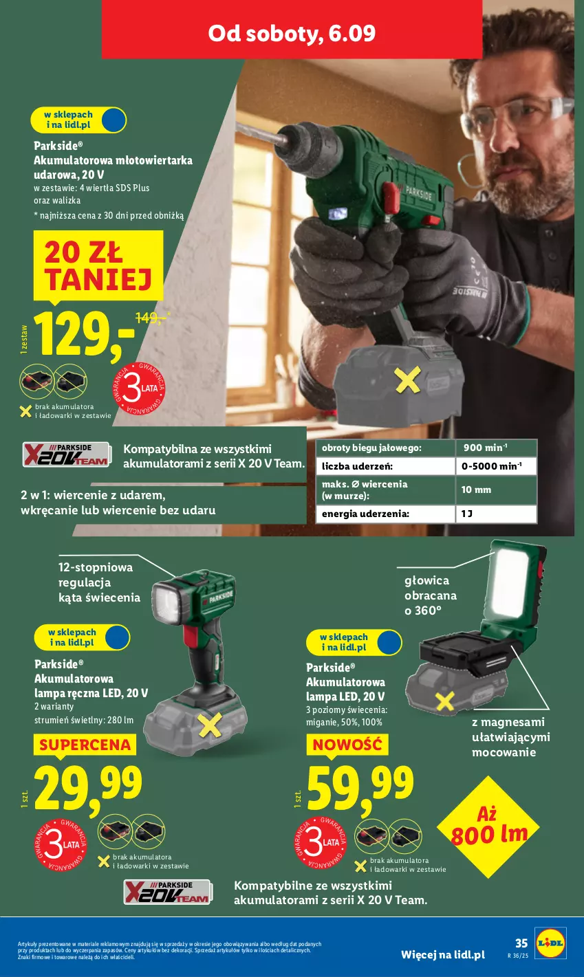Gazetka promocyjna Lidl - GAZETKA - ważna 01.09 do 06.09.2025 - strona 37 - produkty: Acana, Akumulator, Lampa, Lampa LED, Młot, Młotowiertarka, Parkside, Rum, Ser, Tarka, Top, Walizka, Wiertarka, Wiertarka udarowa