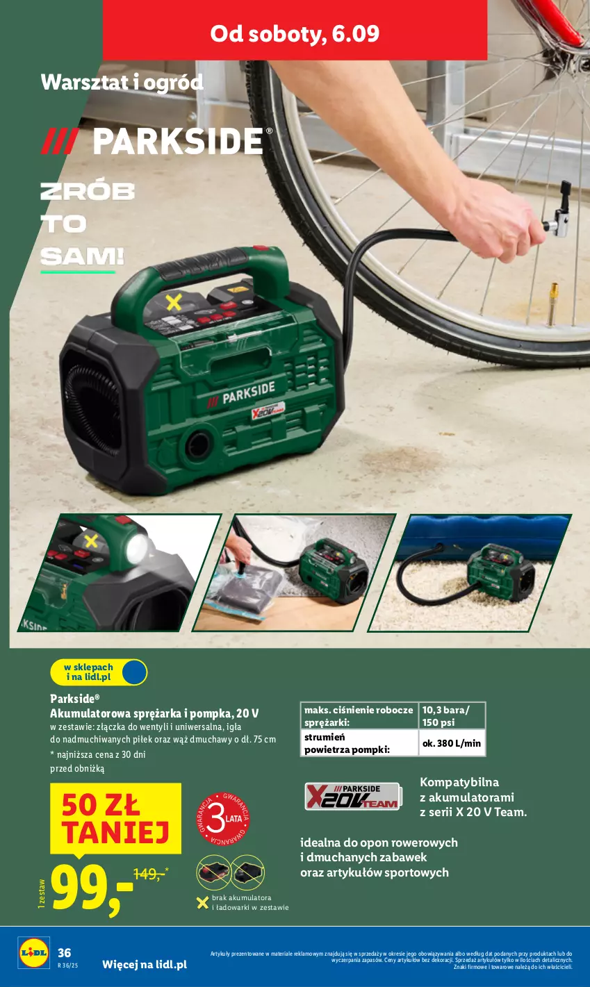 Gazetka promocyjna Lidl - GAZETKA - ważna 01.09 do 06.09.2025 - strona 38 - produkty: Akumulator, Ogród, Parkside, Pompka, Por, Rower, Rum, Ser, Sport