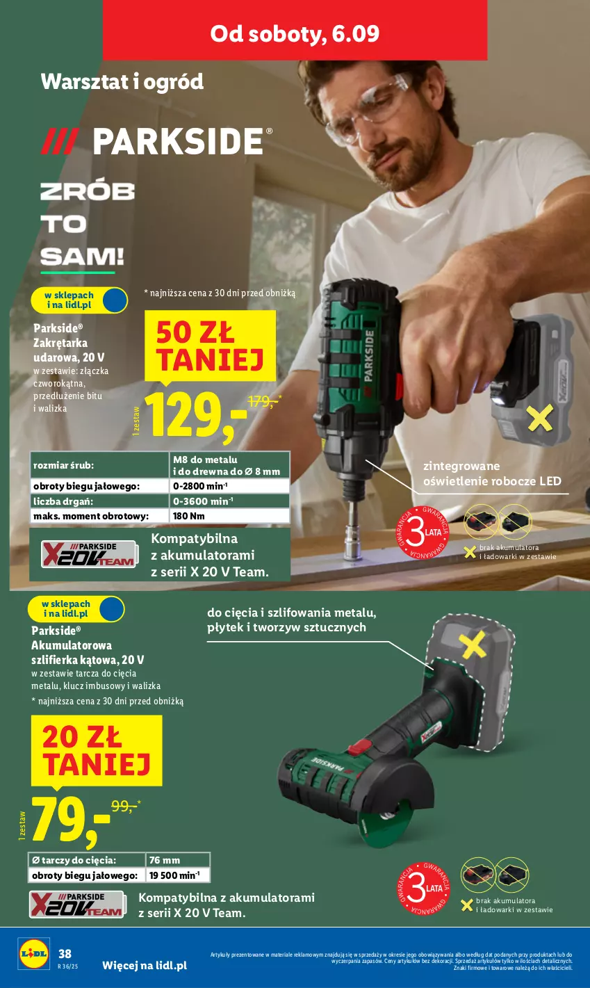 Gazetka promocyjna Lidl - GAZETKA - ważna 01.09 do 06.09.2025 - strona 40 - produkty: Akumulator, Ogród, Parkside, Ser, Szlifierka, Szlifierka kątowa, Tarka, Walizka