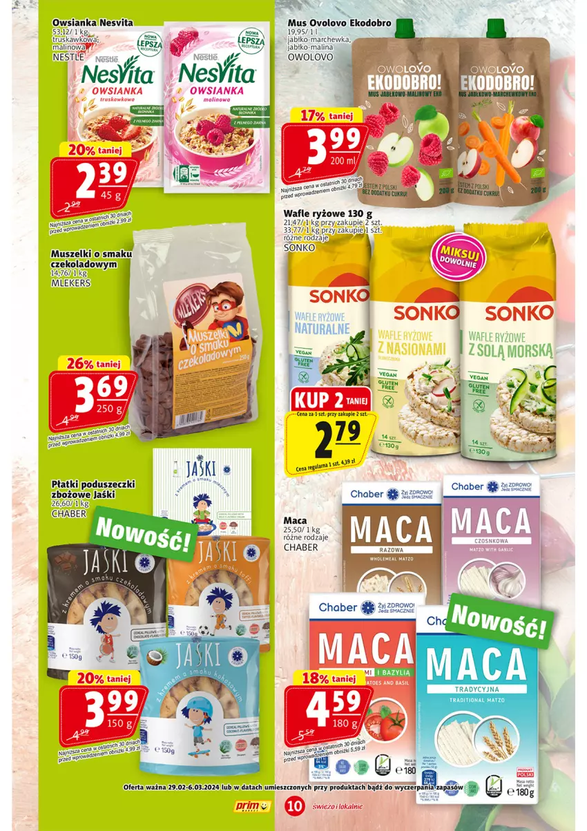 Gazetka promocyjna Prim Market - ważna 29.02 do 06.03.2024 - strona 10 - produkty: Marchewka, Mus, Owsianka, Ryż, Sonko, Wafle