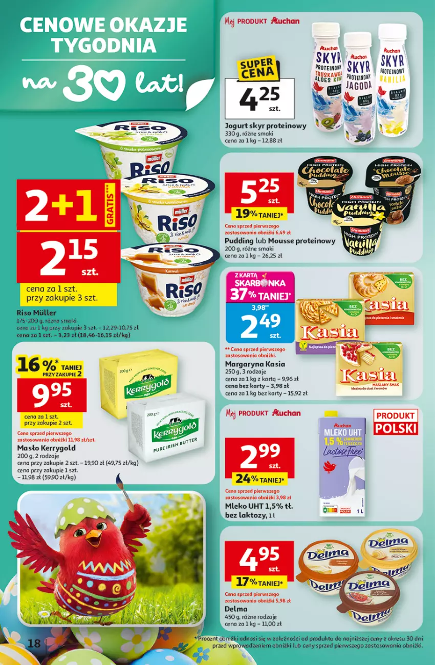 Gazetka promocyjna Auchan - Gazetka 30 Lat Hipermarket Auchan - ważna 26.03 do 30.03.2026 - strona 18 - produkty: Delma, Jogurt, Kasia, Margaryna, Masło, Mleko, Pudding