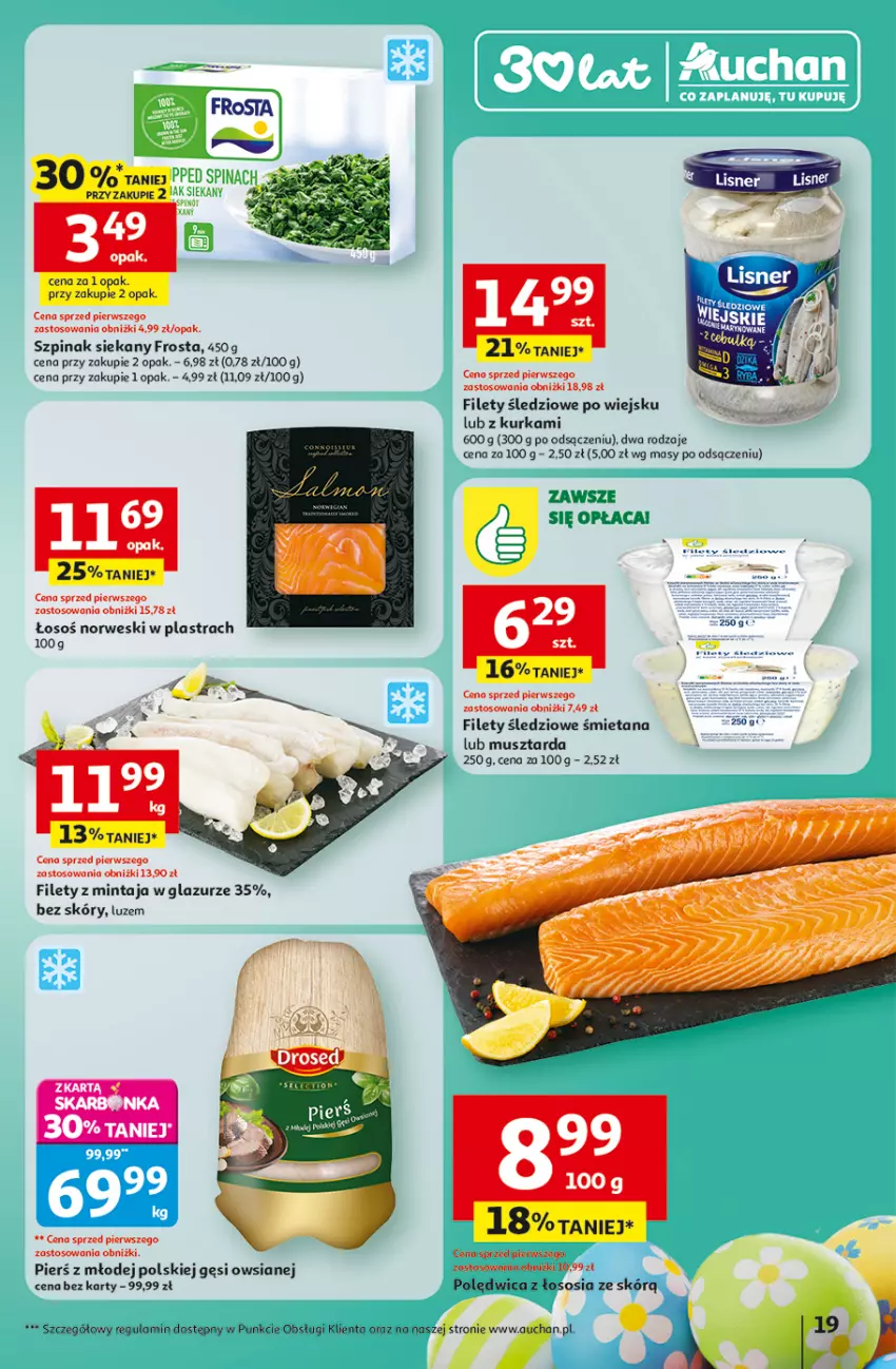 Gazetka promocyjna Auchan - Gazetka 30 Lat Hipermarket Auchan - ważna 26.03 do 30.03.2026 - strona 19 - produkty: Frosta, Lazur, Mintaj, Mus, Musztarda, Polędwica, Sos, Szpinak