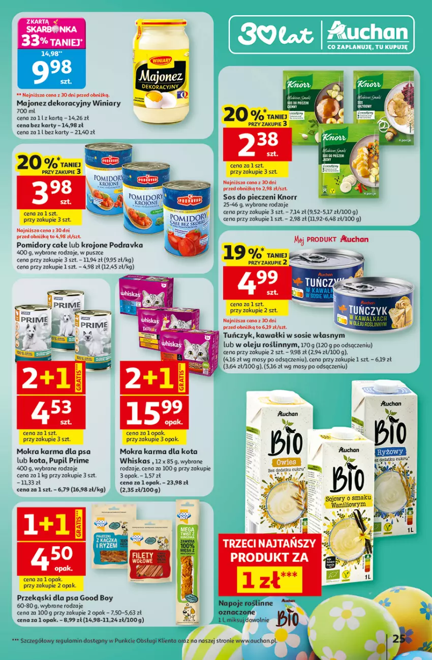 Gazetka promocyjna Auchan - Gazetka 30 Lat Hipermarket Auchan - ważna 26.03 do 30.03.2026 - strona 25 - produkty: Fa, Kawa, Knorr, Majonez, Mokra karma, Napoje, Olej, Piec, Podravka, Pomidory, Przekąski dla psa, Sos, Tuńczyk, Whiskas, Winiary