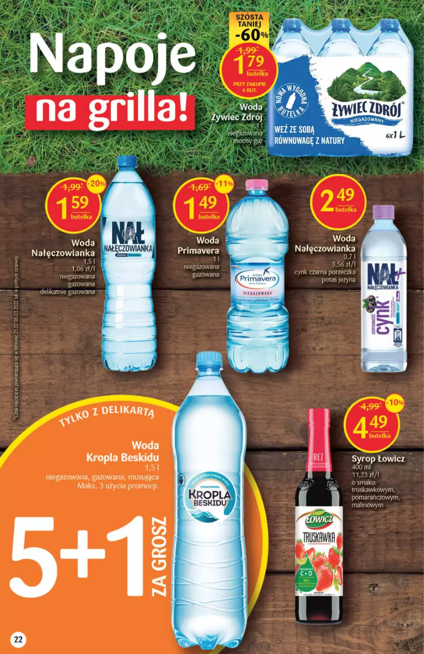 Gazetka promocyjna Delikatesy Centrum - Gazetka DC18 - ważna 12.05 do 18.05.2022 - strona 22 - produkty: Cynk, Grill, Mus, Nałęczowianka, Napoje, Por, Prima, Primavera, Syrop, Woda