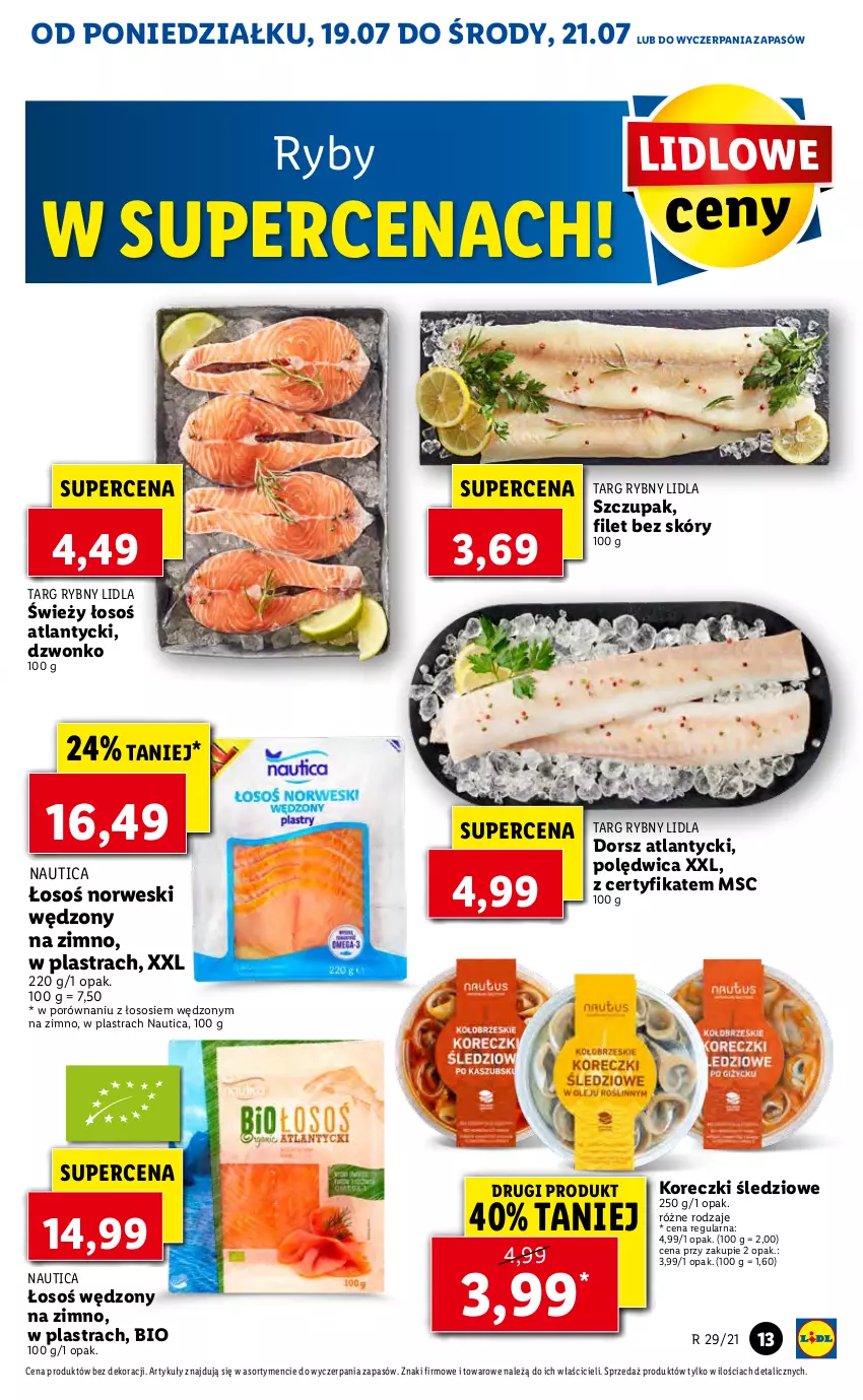 Gazetka promocyjna Lidl - GAZETKA - ważna 19.07 do 21.07.2021 - strona 13 - produkty: Dorsz, Koreczki śledziowe, Polędwica, Por, Sos, Zupa