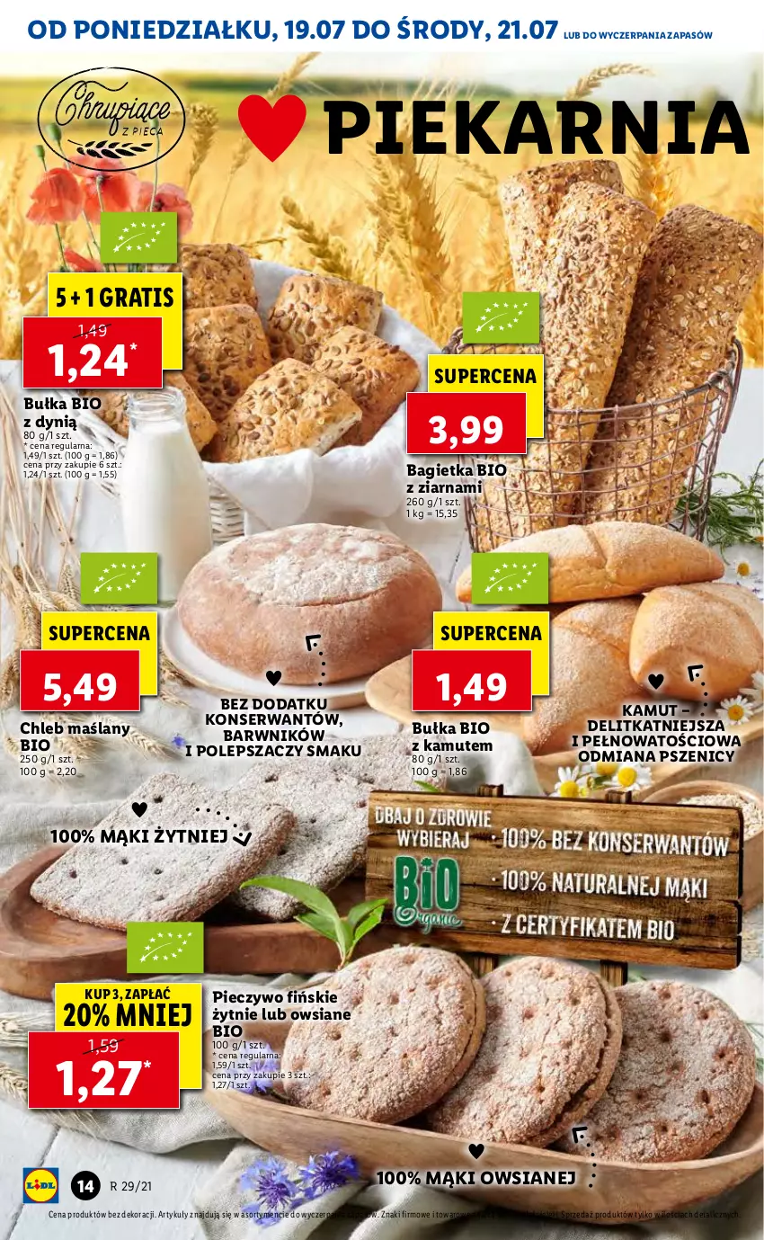 Gazetka promocyjna Lidl - GAZETKA - ważna 19.07 do 21.07.2021 - strona 14 - produkty: Bagietka, Bułka, Chleb, Dynią, Gra, Piec, Pieczywo, Ser