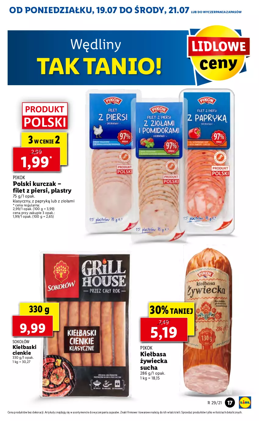 Gazetka promocyjna Lidl - GAZETKA - ważna 19.07 do 21.07.2021 - strona 17 - produkty: Kiełbasa, Kurczak, PIKOK, Sok, Sokołów