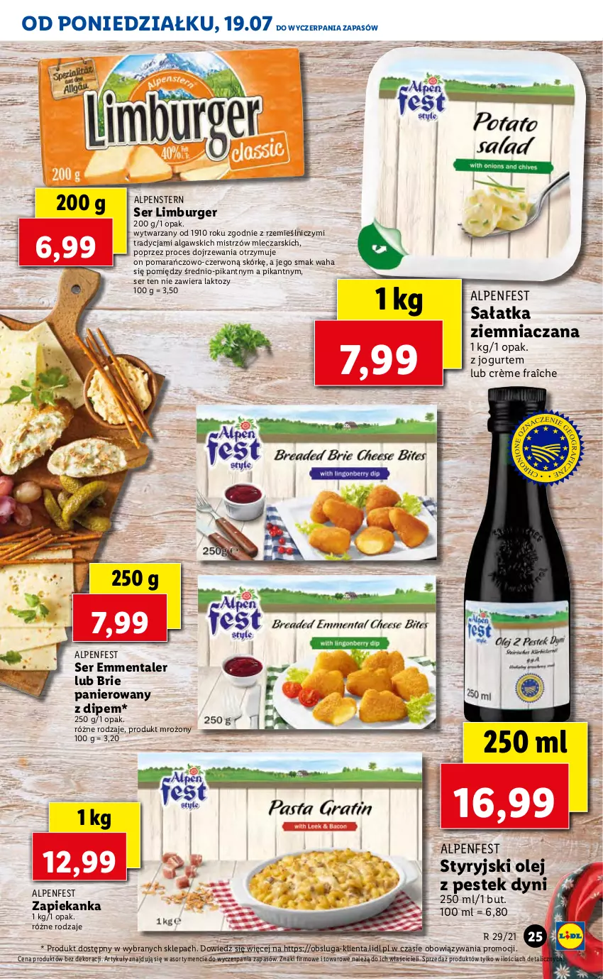 Gazetka promocyjna Lidl - GAZETKA - ważna 19.07 do 21.07.2021 - strona 25 - produkty: Brie, Burger, Emmental, Jogurt, LG, Limburger, Olej, Sałat, Sałatka, Ser, Stek, Zapiekanka