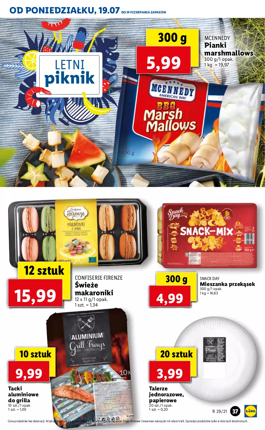 Gazetka promocyjna Lidl - GAZETKA - ważna 19.07 do 21.07.2021 - strona 37 - produkty: Grill, Makaron, Mars, Marshmallows, Papier, Ser, Talerz