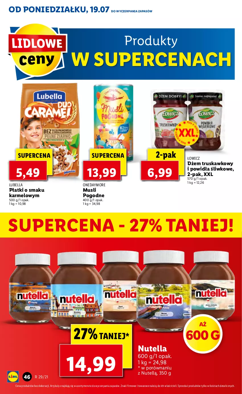 Gazetka promocyjna Lidl - GAZETKA - ważna 19.07 do 21.07.2021 - strona 46 - produkty: Bell, Bella, Dżem, Lubella, Mus, Nutella, Por