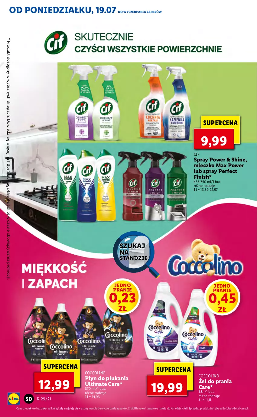 Gazetka promocyjna Lidl - GAZETKA - ważna 19.07 do 21.07.2021 - strona 50 - produkty: Cif, Coccolino, Finish, Mleczko, Płyn do płukania