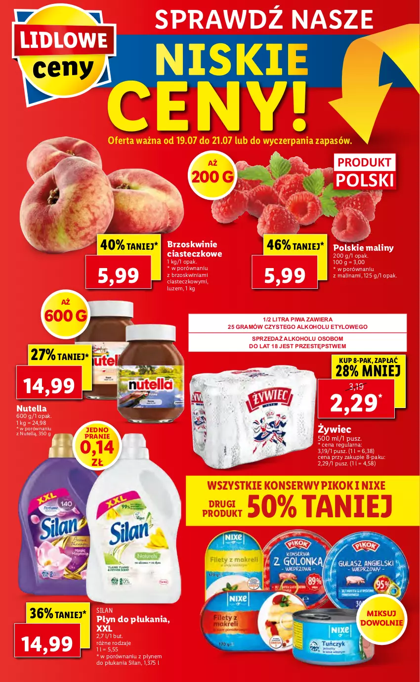 Gazetka promocyjna Lidl - GAZETKA - ważna 19.07 do 21.07.2021 - strona 56 - produkty: Brzoskwinie, Gra, Maliny, Nutella, PIKOK, Piwa, Płyn do płukania, Por, Ser, Silan