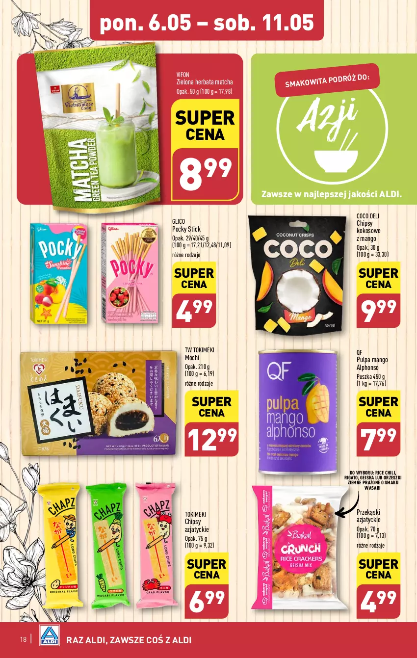 Gazetka promocyjna Aldi - Pełna oferta - ważna 06.05 do 11.05.2024 - strona 18 - produkty: Chipsy, Herbata, Kokos, Mango, Orzeszki, Orzeszki ziemne, Smakowita, Wasa