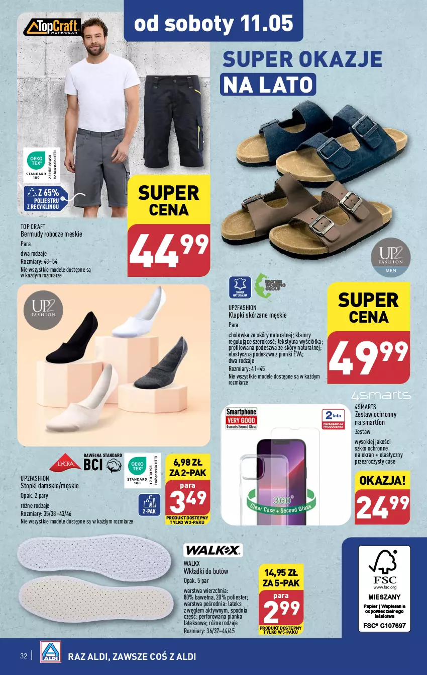 Gazetka promocyjna Aldi - Pełna oferta - ważna 06.05 do 11.05.2024 - strona 32 - produkty: Bermudy, Fa, Klapki, Smartfon, Sok, Top, Wełna, Wkładki