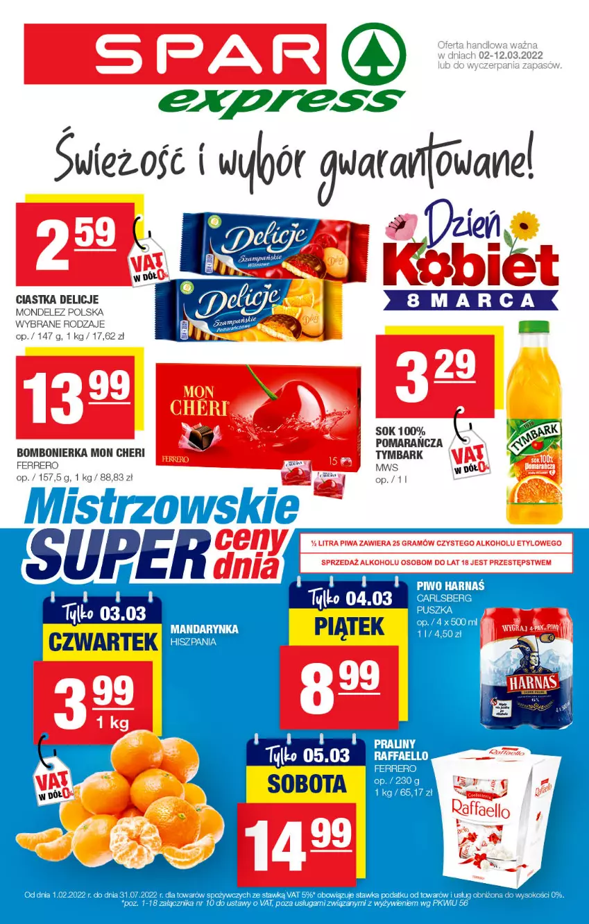 Gazetka promocyjna Spar - SparExpress - ważna 02.03 do 12.03.2022 - strona 1 - produkty: Ciastka, Delicje, Ferrero, Harnaś, LG, Piwo, Sok, Tymbark