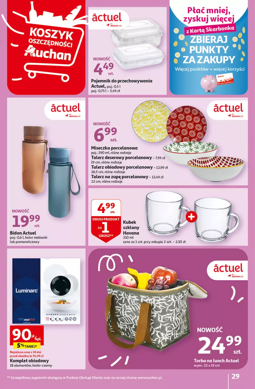 Gazetka promocyjna Auchan - Gazetka Rewelacyjnie małe CENY! Hipermarket Auchan - ważna 07.09 do 13.09.2023 - strona 29 - produkty: Deser, Komplet obiadowy, Kubek, Miseczka, Pojemnik, Pojemnik do przechowywania, Por, Ser, Talerz, Talerz deserowy, Talerz obiadowy