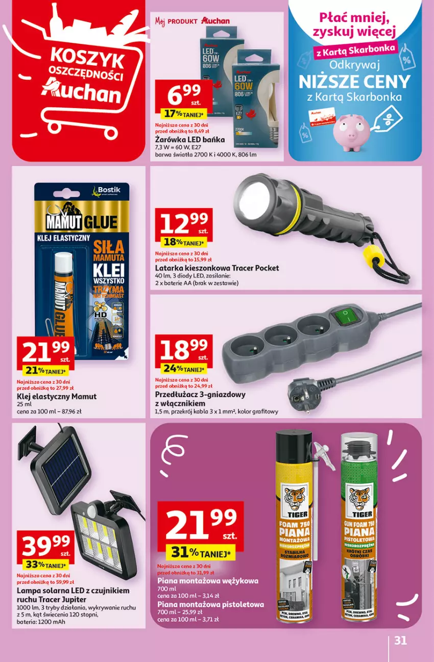 Gazetka promocyjna Auchan - Gazetka Rewelacyjnie małe CENY! Hipermarket Auchan - ważna 07.09 do 13.09.2023 - strona 31 - produkty: Acer, Bateria, Gra, Klej, Klej elastyczny, Lampa, Latarka, Silan, Tarka, Top