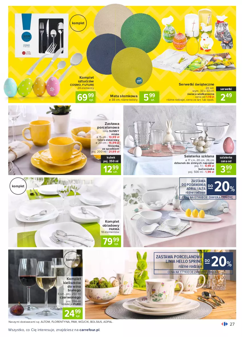 Gazetka promocyjna Carrefour - Gazetka Carrefour - ważna 15.03 do 22.03.2021 - strona 27 - produkty: Bols, Bolsius, Bulion, Deser, Dzbanek, Filiżanka, Komplet obiadowy, Kubek, LANA, Lion, Miska, Por, Pur, Salaterka, Ser, Serwetki, Talerz, Talerz deserowy