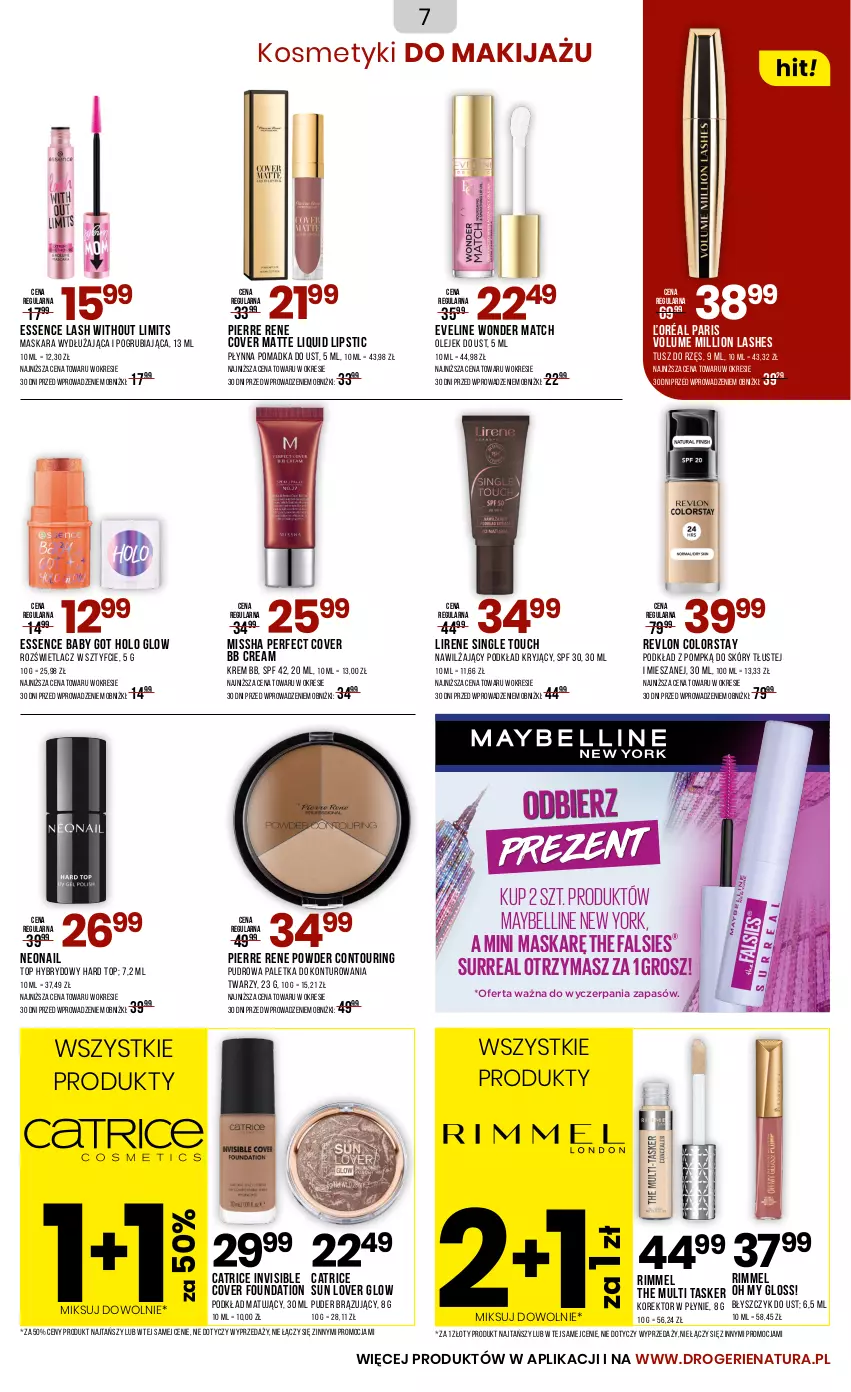 Gazetka promocyjna Drogerie Natura - Gazetka Drogerie Natura - ważna 05.07 do 22.07.2025 - strona 7 - produkty: Bell, Błyszczyk do ust, Catrice, Eveline, Fa, Foundation, Krem bb, Lion, Lirene, Makijaż, Maska, Maskara, Maybelline, MISSHA, NeoNail, Olej, Podkład, Podkład matujący, Puder, Revlon, Rozświetlacz, Top, Tusz