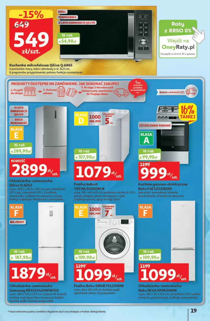 Gazetka promocyjna Auchan - Szkoła oszczędzania Hipermarkety 25-31.08 - ważna 25.08 do 31.08.2022 - strona 19 - produkty: Beko, Chłodziarka, Fa, Gra, Indesit, Kompresor, Kosz, Kuchenka mikrofalowa, Kuchnia, Kuchnia gazowo-elektryczna, Owoce, Piec, Pralka, Samsung, Talerz, Warzywa, Zamrażarka