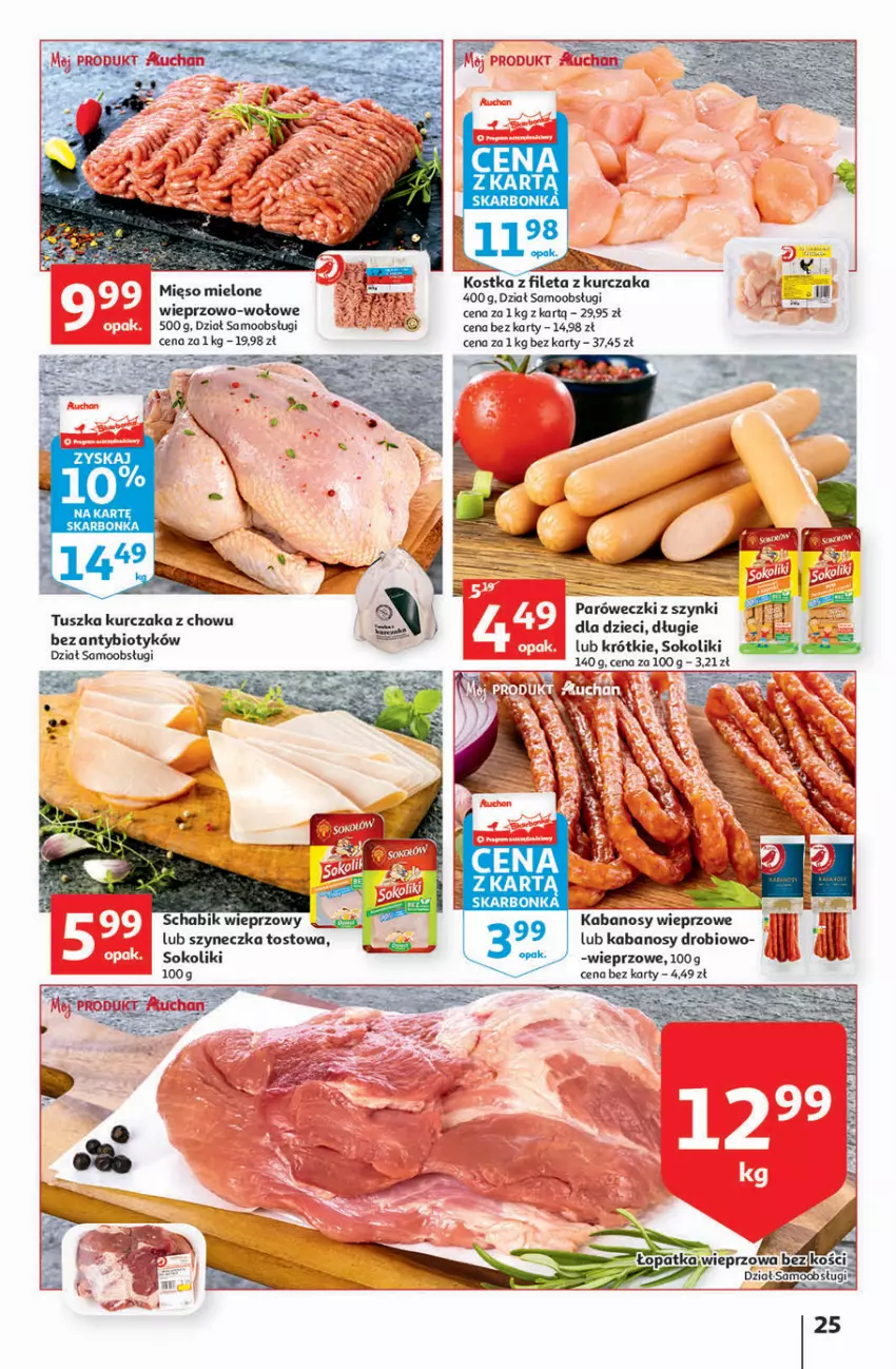 Gazetka promocyjna Auchan - Szkoła oszczędzania Hipermarkety 25-31.08 - ważna 25.08 do 31.08.2022 - strona 25 - produkty: Dzieci, Kabanos, Kurczak, Mięso, Mięso mielone, Sok, Tusz