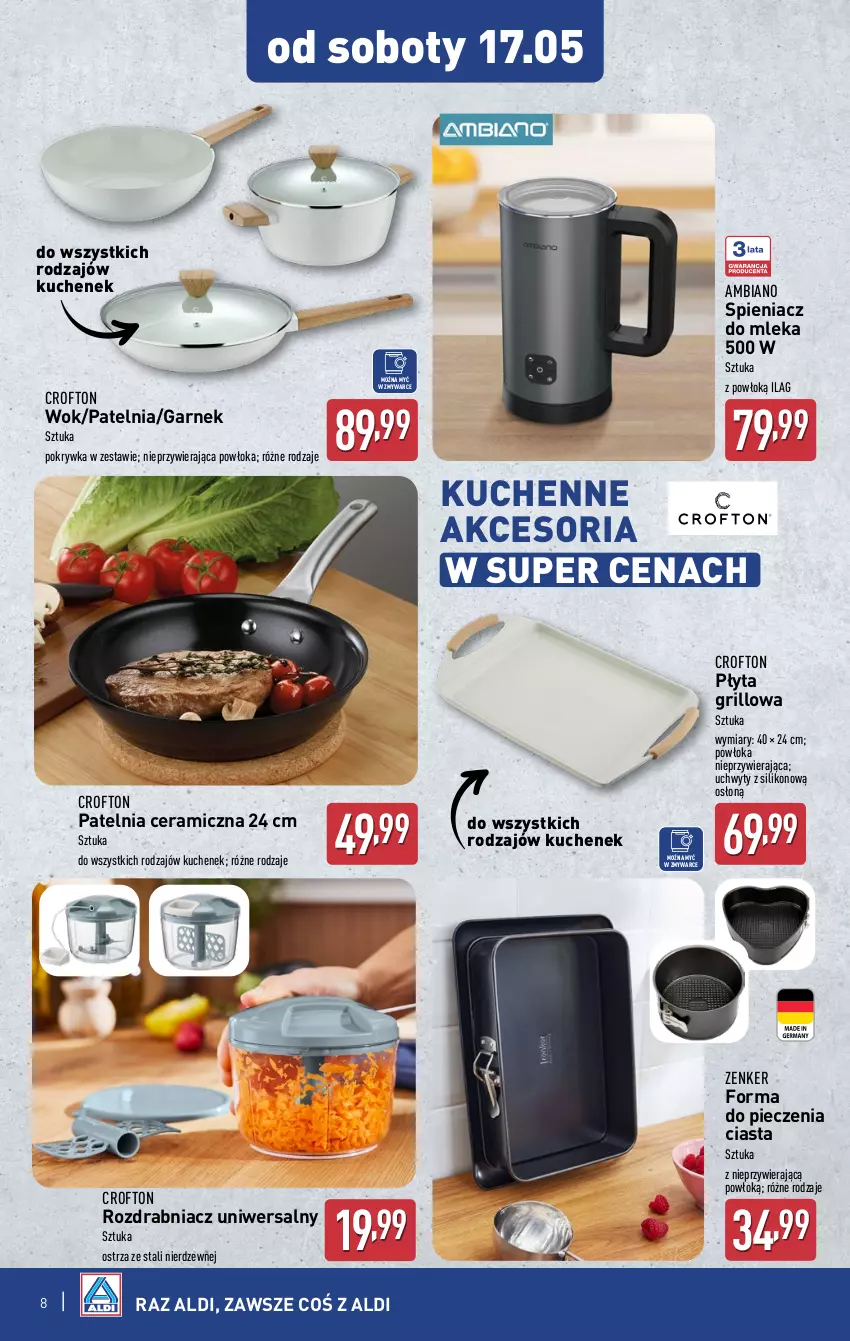 Gazetka promocyjna Aldi - Artykuły przemysłowe i tekstylia - ważna 14.05 do 17.05.2025 - strona 8 - produkty: Forma do pieczenia, Garnek, Grill, Patelnia, Patelnia ceramiczna, Piec, Płyta, Rozdrabniacz, Uchwyty