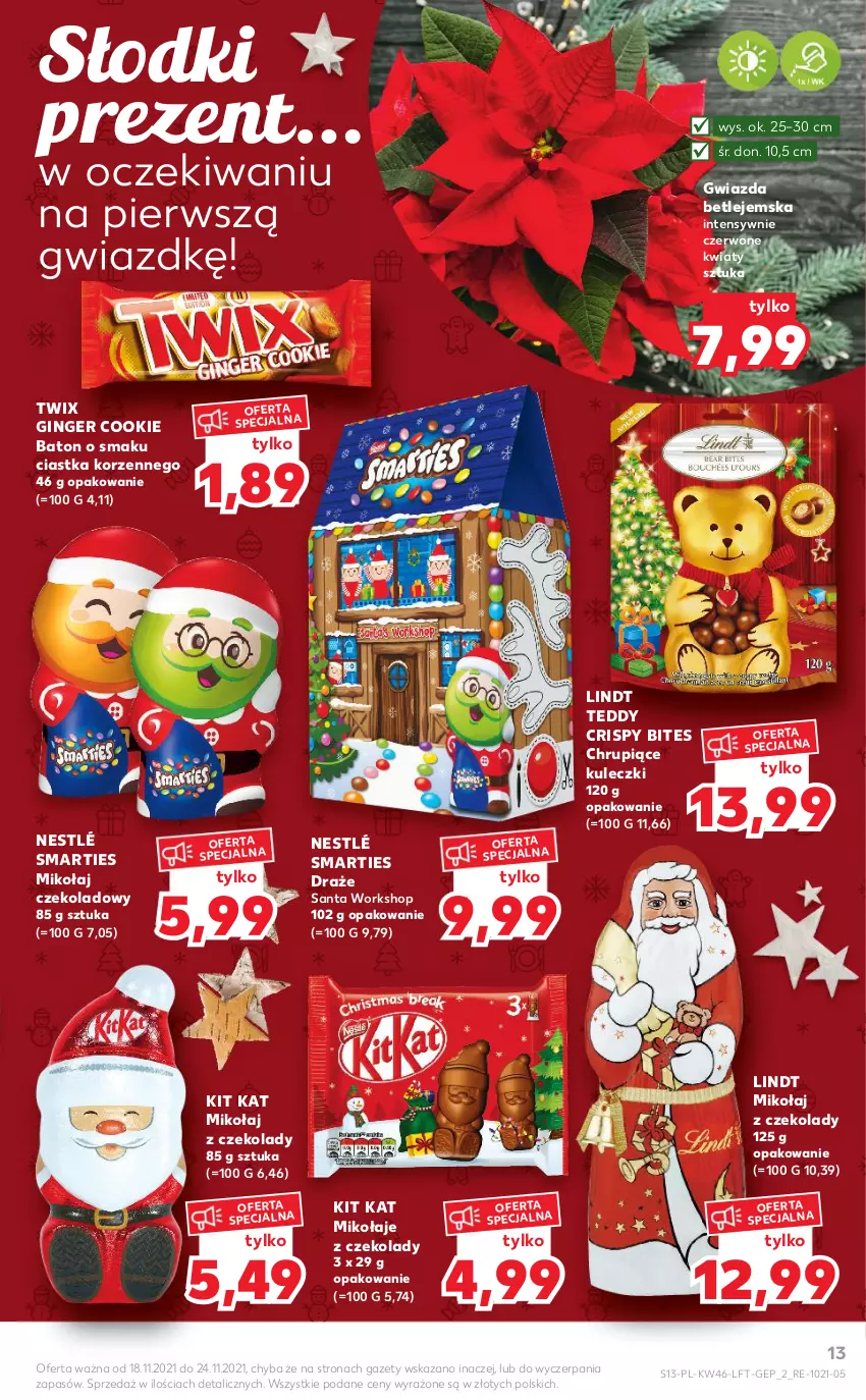 Gazetka promocyjna Kaufland - OFERTA TYGODNIA - ważna 18.11 do 24.11.2021 - strona 13 - produkty: Baton, Ciastka, Gin, Gwiazda, Kit Kat, Lindt, Nestlé, Twix