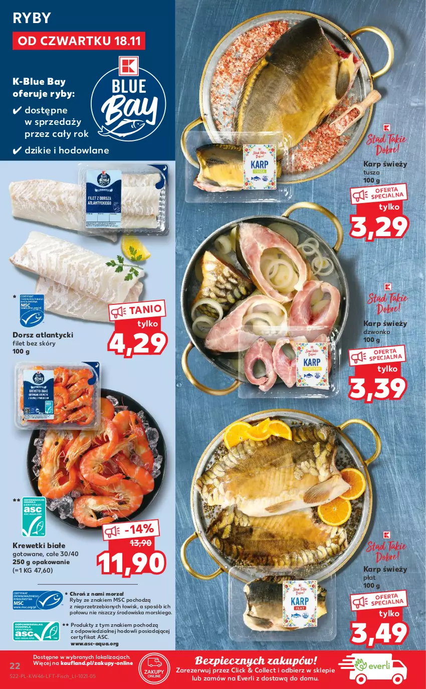 Gazetka promocyjna Kaufland - OFERTA TYGODNIA - ważna 18.11 do 24.11.2021 - strona 22 - produkty: Dorsz, Karp, Krewetki, Piec, Tusz