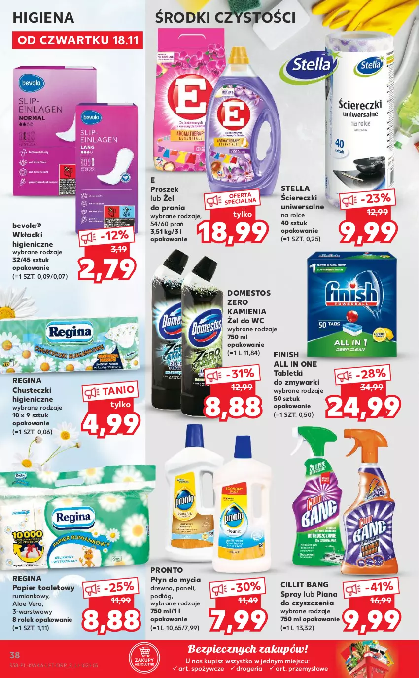 Gazetka promocyjna Kaufland - OFERTA TYGODNIA - ważna 18.11 do 24.11.2021 - strona 38 - produkty: Aloe vera, Chusteczki, Cillit Bang, Domestos, Finish, Gin, Papier, Papier toaletowy, Piec, Płyn do mycia, Pronto, Rum, Tablet, Tabletki do zmywarki, Wkładki, Zmywarki