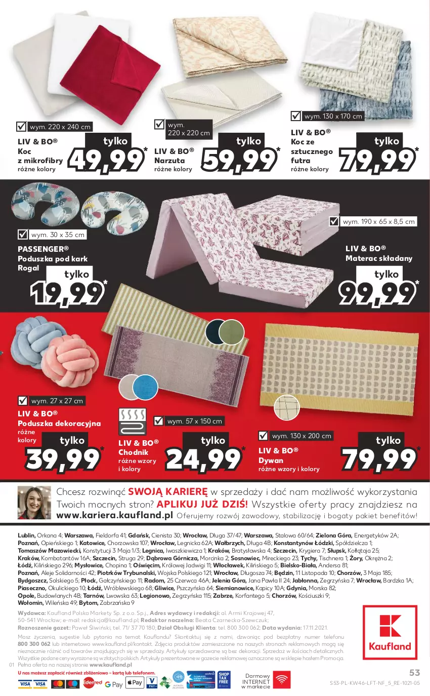 Gazetka promocyjna Kaufland - OFERTA TYGODNIA - ważna 18.11 do 24.11.2021 - strona 53 - produkty: Chodnik, Dres, Dywan, Fa, Inka, Koc, Materac, Materac składany, Narzuta, Orka, Poduszka, Poduszka dekoracyjna, Poduszka pod kark, Rogal, Sos, Telefon, Tera, Top