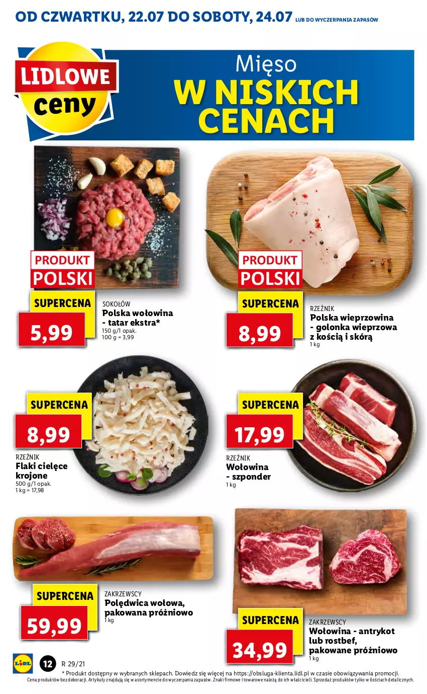 Gazetka promocyjna Lidl - GAZETKA - ważna 22.07 do 24.07.2021 - strona 12 - produkty: Flaki, Golonka wieprzowa, Mięso, Polędwica, Polędwica wołowa, Rostbef, Sok, Sokołów, Wieprzowina, Wołowina