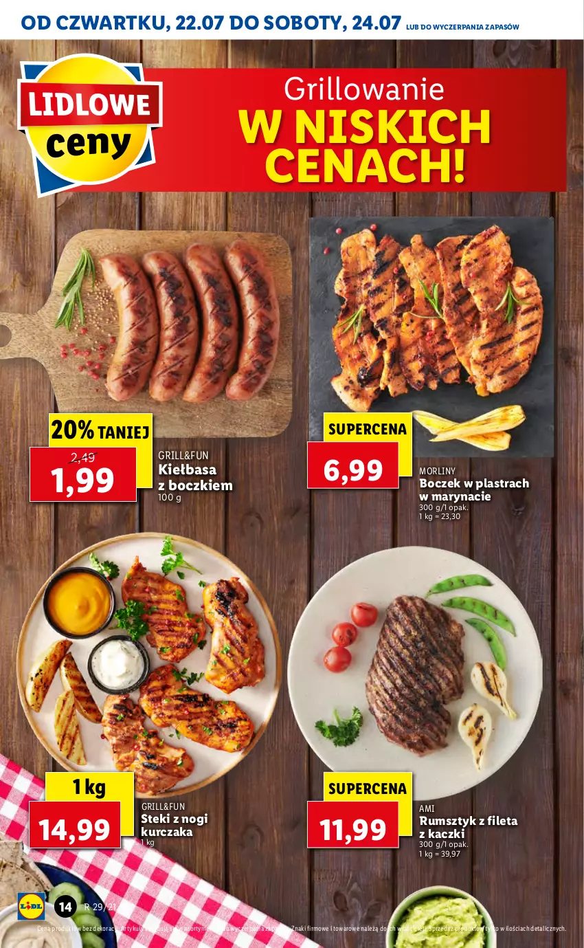 Gazetka promocyjna Lidl - GAZETKA - ważna 22.07 do 24.07.2021 - strona 14 - produkty: Boczek, Grill, Kiełbasa, Kurczak, Morliny, Rum, Stek