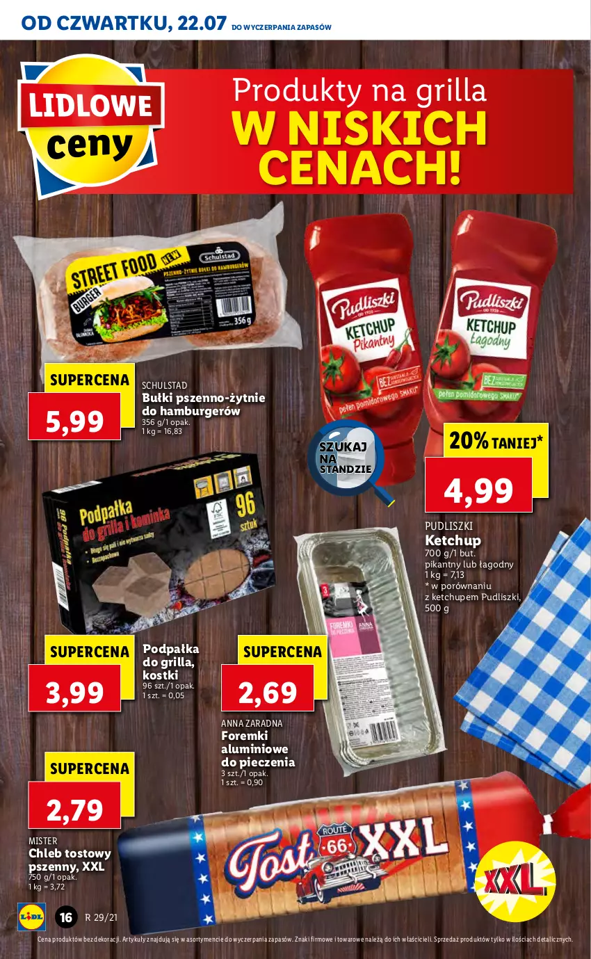 Gazetka promocyjna Lidl - GAZETKA - ważna 22.07 do 24.07.2021 - strona 16 - produkty: Burger, Chleb, Chleb tostowy, Foremki, Grill, Hamburger, Ketchup, Piec, Por, Pudliszki