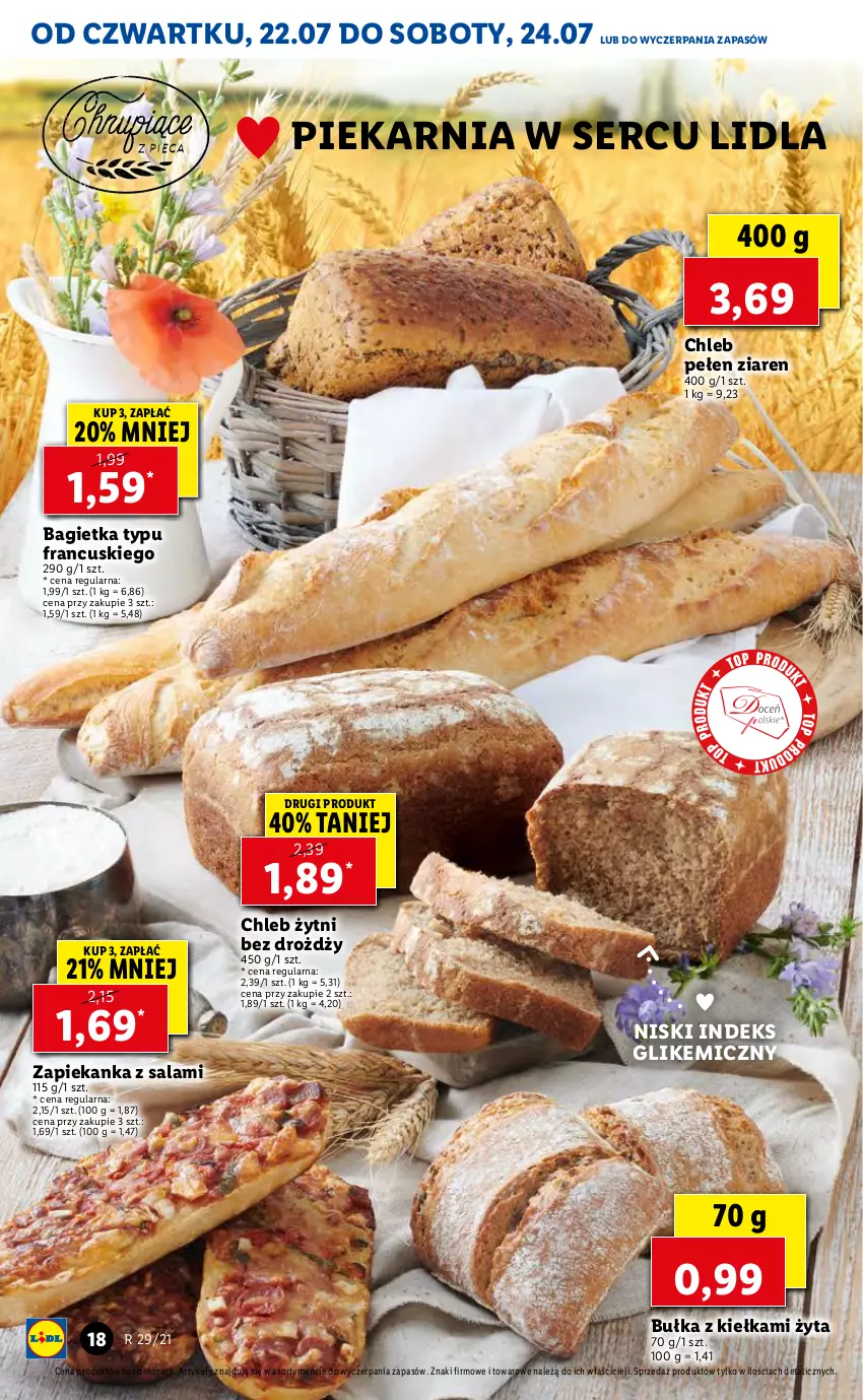 Gazetka promocyjna Lidl - GAZETKA - ważna 22.07 do 24.07.2021 - strona 18 - produkty: Bagietka, Bułka, Chleb, Salami, Ser, Zapiekanka