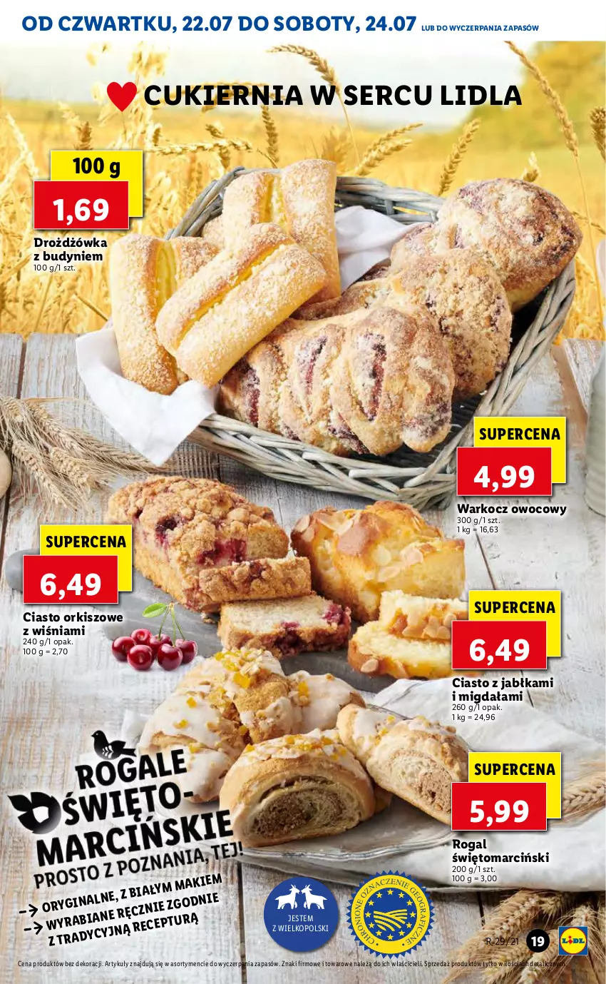 Gazetka promocyjna Lidl - GAZETKA - ważna 22.07 do 24.07.2021 - strona 19 - produkty: Ciasto orkiszowe, Ciasto z jabłkami, Cukier, Gin, Jabłka, Koc, Rogal, Ser