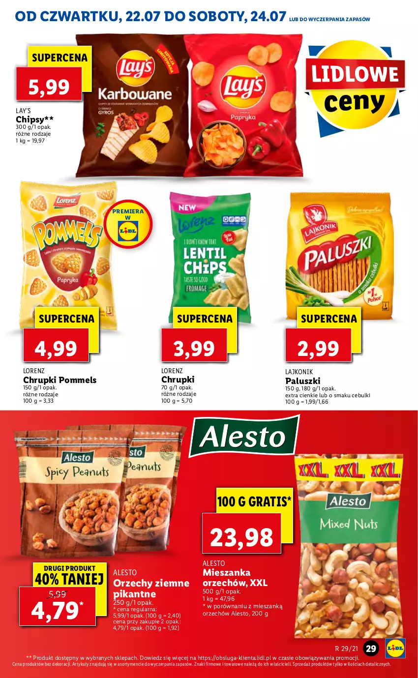 Gazetka promocyjna Lidl - GAZETKA - ważna 22.07 do 24.07.2021 - strona 29 - produkty: Chipsy, Chrupki, Gra, Lajkonik, Lay’s, Lorenz, Por