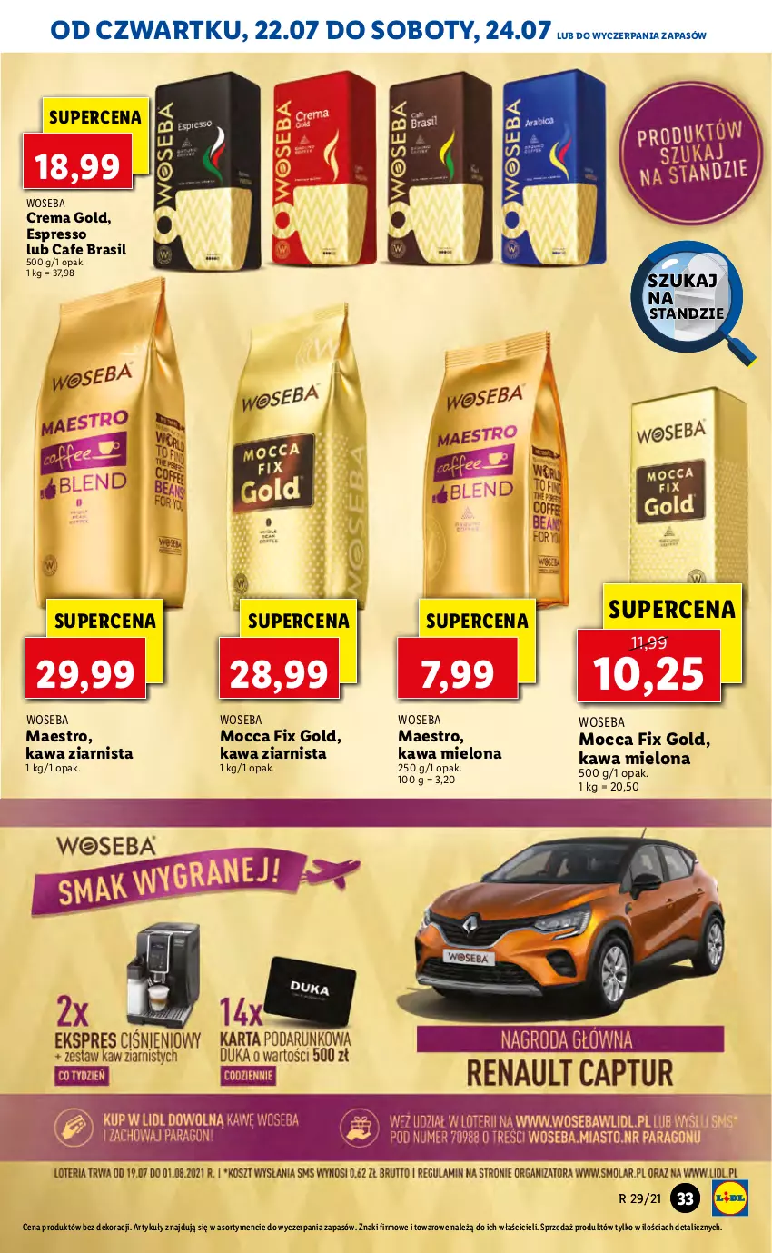 Gazetka promocyjna Lidl - GAZETKA - ważna 22.07 do 24.07.2021 - strona 33 - produkty: Kawa, Kawa mielona, Kawa ziarnista, Mocca Fix Gold, Woseba