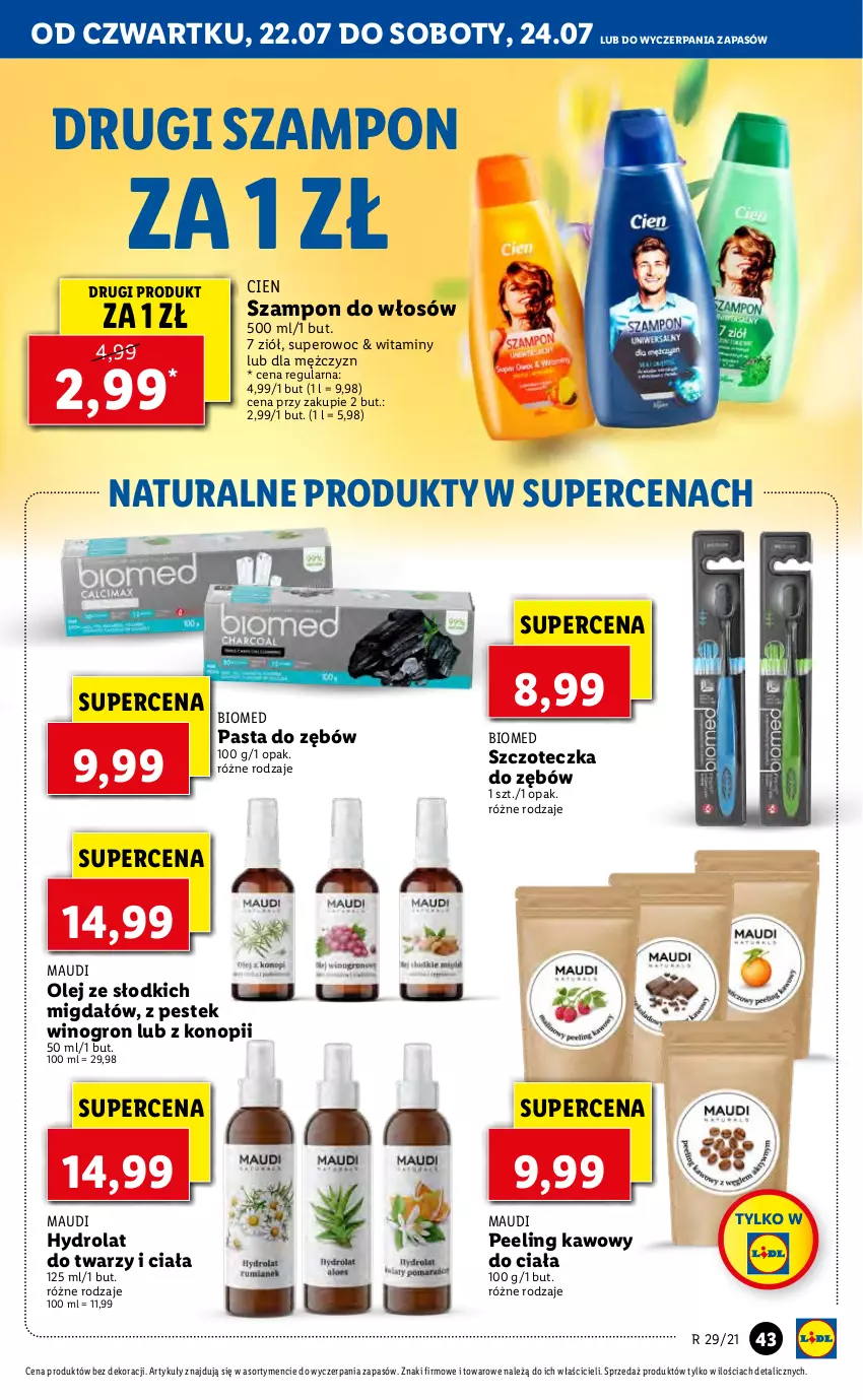 Gazetka promocyjna Lidl - GAZETKA - ważna 22.07 do 24.07.2021 - strona 43 - produkty: Hydrolat, Olej, Pasta do zębów, Peeling, Stek, Szampon, Szczoteczka, Szczoteczka do zębów, Wino