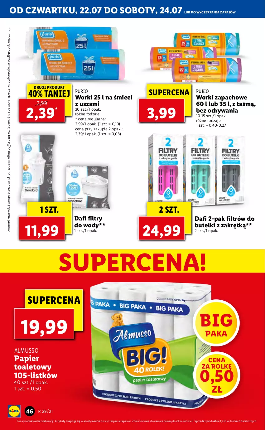 Gazetka promocyjna Lidl - GAZETKA - ważna 22.07 do 24.07.2021 - strona 46 - produkty: Mus, Papier, Papier toaletowy, Pur