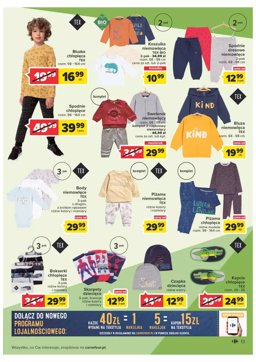 Gazetka promocyjna Carrefour - Gazetka Poznaj modne strony jesieni - ważna 06.09 do 17.09.2022 - strona 13 - produkty: Bluza, Body, Bokserki, Czapka, Dres, Dzieci, Gra, Kapcie, Karp, Klej, Kosz, Koszulka, Piżama, Ser, Spodnie, Sweter