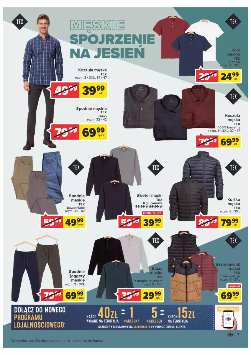 Gazetka promocyjna Carrefour - Gazetka Poznaj modne strony jesieni - ważna 06.09 do 17.09.2022 - strona 7 - produkty: Klej, Kosz, Koszula, Kurtka, Spodnie, Sweter