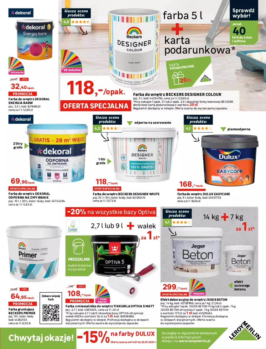 Gazetka promocyjna Leroy Merlin - Nowa Podłoga - ważna 14.07 do 03.08.2021 - strona 11 - produkty: Beckers, Boazeria, Dekoral, Designer Colour, Dulux, Fa, Farba do wnętrz, Gra, Grunt, Kamień elewacyjny, LG, Papier, Por, Sos, Szal, Tapeta, Top, Wałek