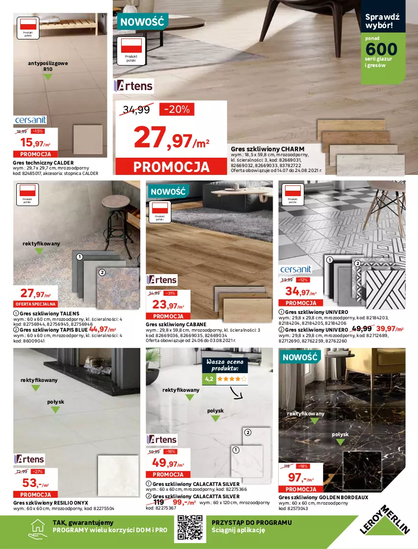 Gazetka promocyjna Leroy Merlin - Nowa Podłoga - ważna 14.07 do 03.08.2021 - strona 13 - produkty: Bordeaux, Glazura, Gra, Gres, Gres szkliwiony, Lazur, Listwa, Płytka, Por, Ser, Sport, Telefon, Top, Tran