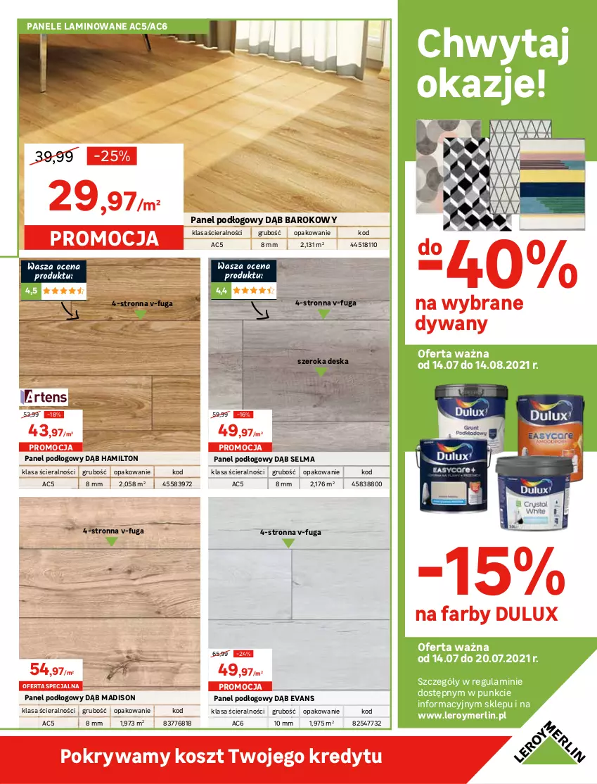 Gazetka promocyjna Leroy Merlin - Nowa Podłoga - ważna 14.07 do 03.08.2021 - strona 3 - produkty: Dulux, Dywan, Fa, Kosz, Panel podłogowy, Pokrywa