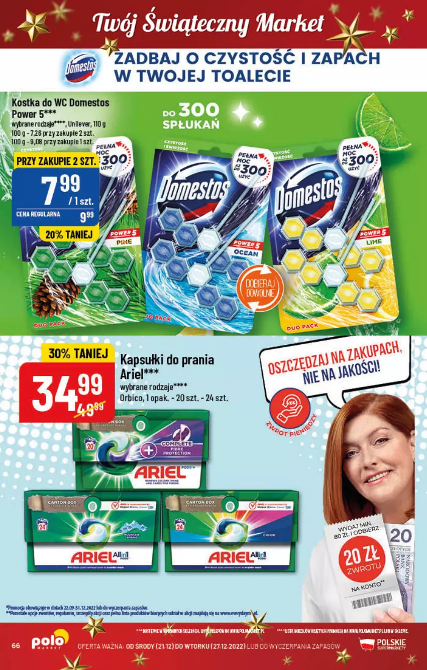 Gazetka promocyjna PoloMarket - Gazetka pomocyjna - ważna 21.12 do 27.12.2022 - strona 66 - produkty: Ariel, BIC, Domestos, Kapsułki do prania, Kostka do wc, Wazon