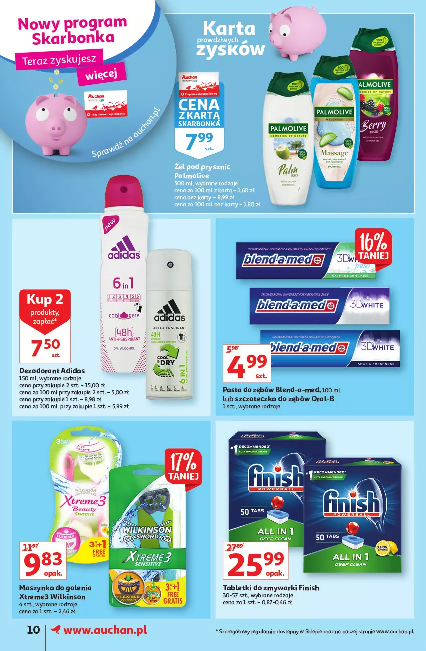 Gazetka promocyjna Auchan - przeNISKIE CENY z Maxi pakami Supermarkety - ważna 20.01 do 26.01.2022 - strona 10 - produkty: Adidas, Blend-a-Med, Dezodorant, Finish, Maszynka, Maszynka do golenia, Pasta do zębów, Szczoteczka, Szczoteczka do zębów, Szynka, Tablet, Tabletki do zmywarki, Zmywarki