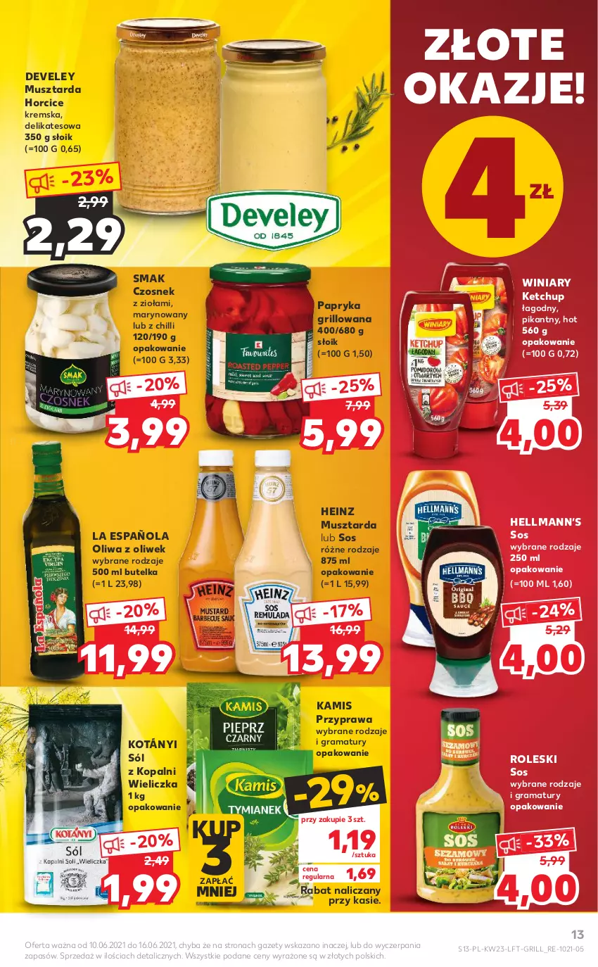 Gazetka promocyjna Kaufland - OFERTA TYGODNIA - ważna 10.06 do 16.06.2021 - strona 13 - produkty: Czosnek, Gra, Grill, Heinz, Kamis, Ketchup, Kotányi, Mus, Musztarda, Oliwa z oliwek, Papryka, Papryka grillowana, Rama, Sól, Sos, Winiary